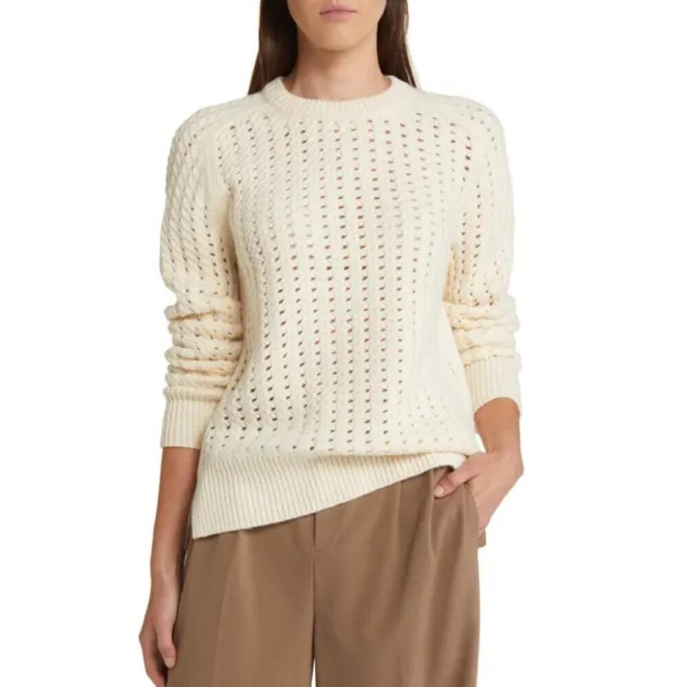 Nordstrom Signature women's wool cashmere blend open knit sweater cream